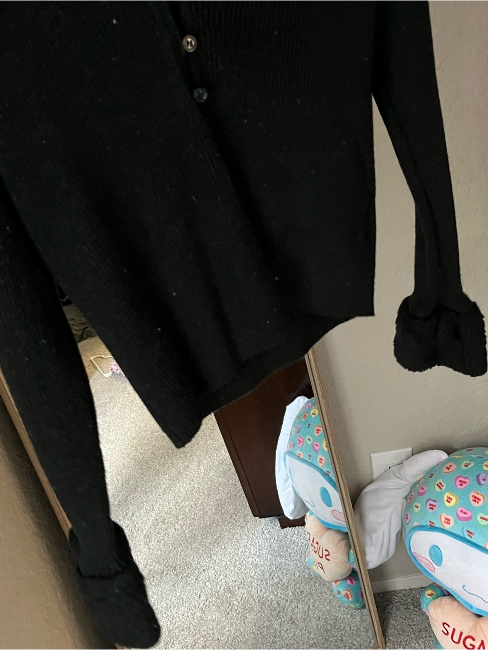 Pink Republic Black Ribbed Button-Up Cardigan